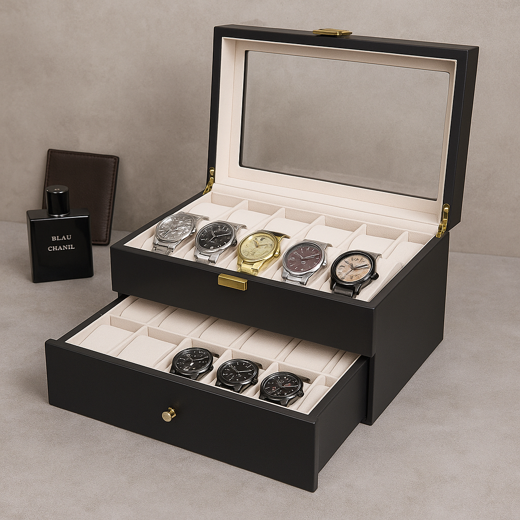 Boîte à montres – Noir & Intérieur Velours Crème