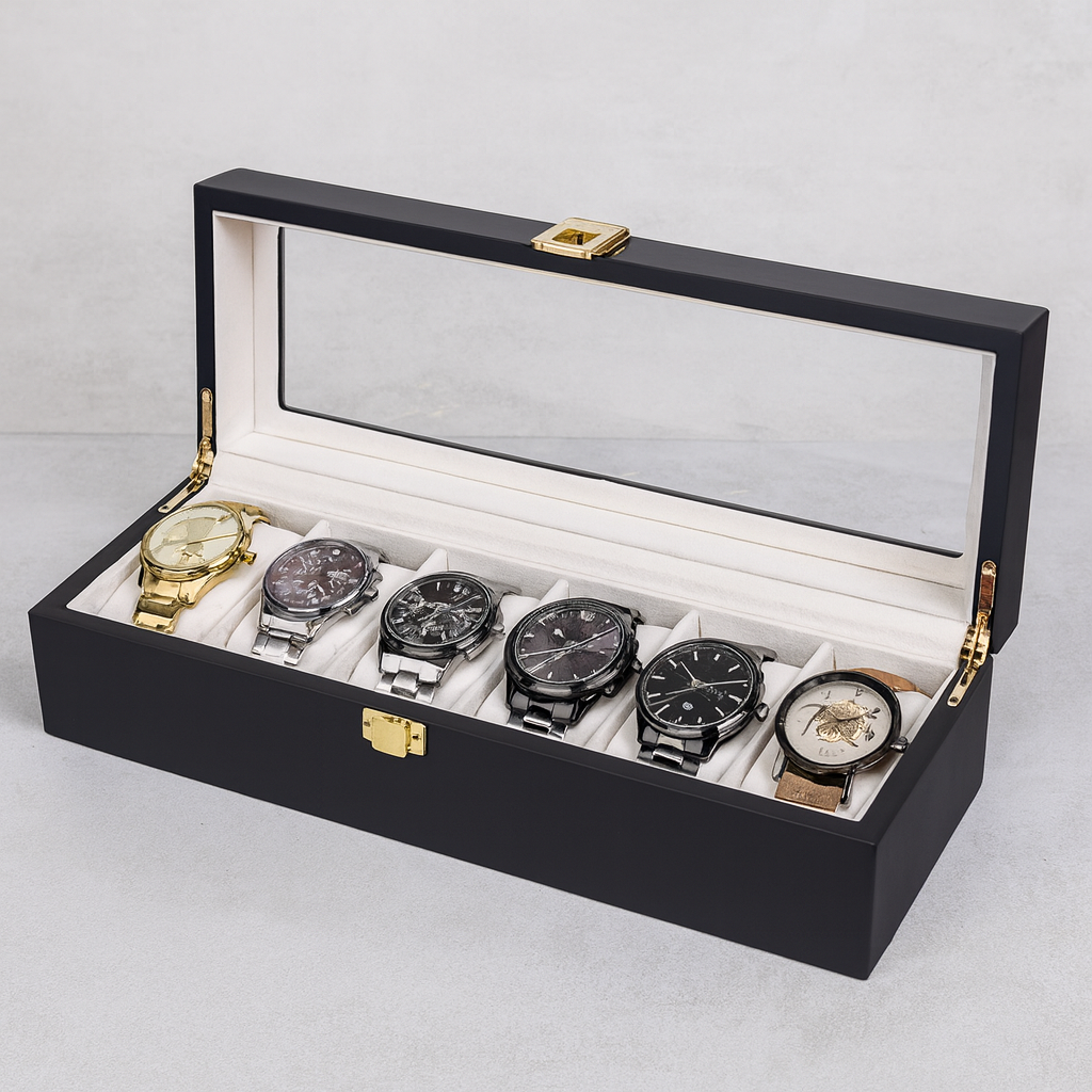 Boîte à montres – Noir & Intérieur Velours Crème